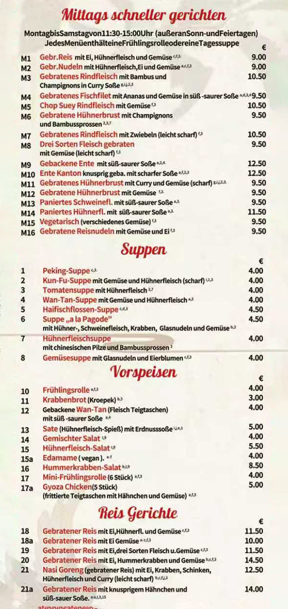 Speisekarte Kerpen Seite 1